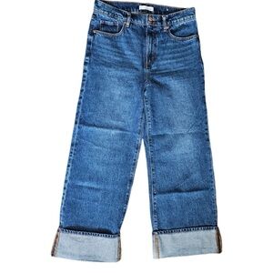 Loft The Wide Leg Crop Medium Wash Cuffed Blue Jeans